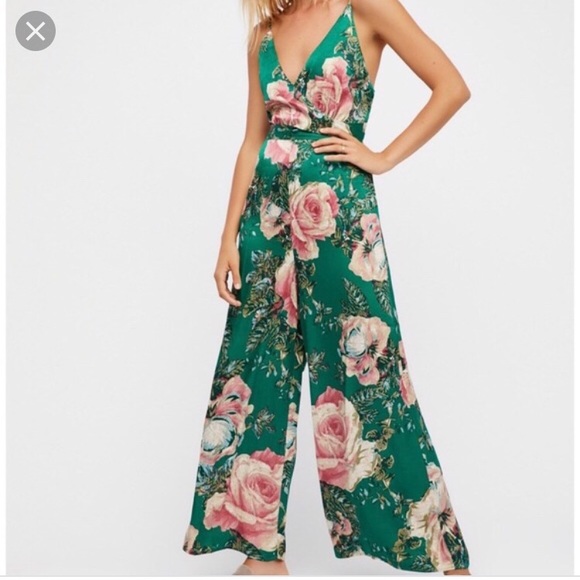 Free People Pants - Free PeopleCabbage Rose Jumpsuit Emerald